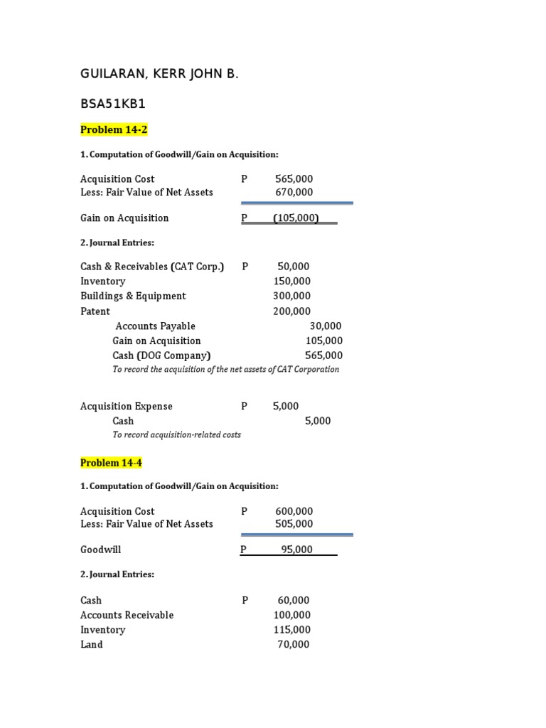 Goodwill and Acquisition Journal Entries | PDF | Goodwill (Accounting ...