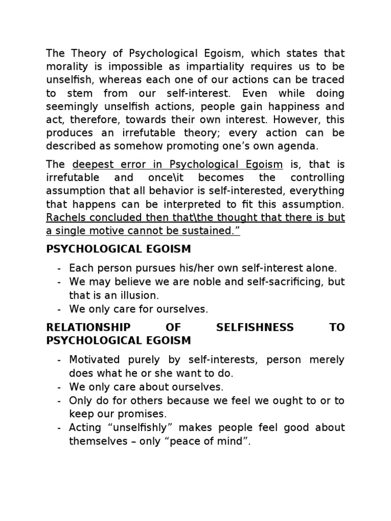 Psychological Egoism | PDF | Psychological Egoism | Action (Philosophy)
