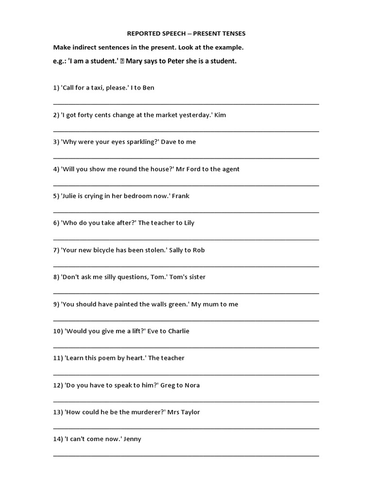 REPORTED SPEECH PRESENT TENSES