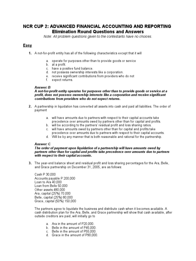 Analysis of Financial Accounting Concepts through Sample Exam Questions