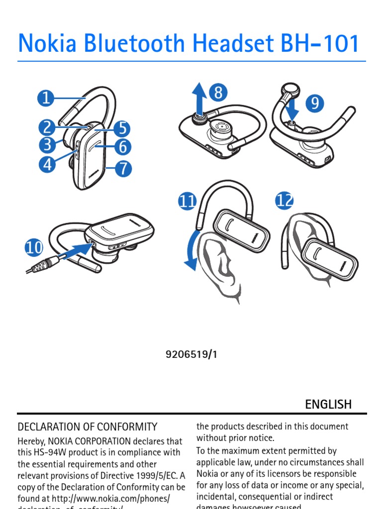 Nokia Bluetooth Headset BH101 PDF Battery Charger Bluetooth