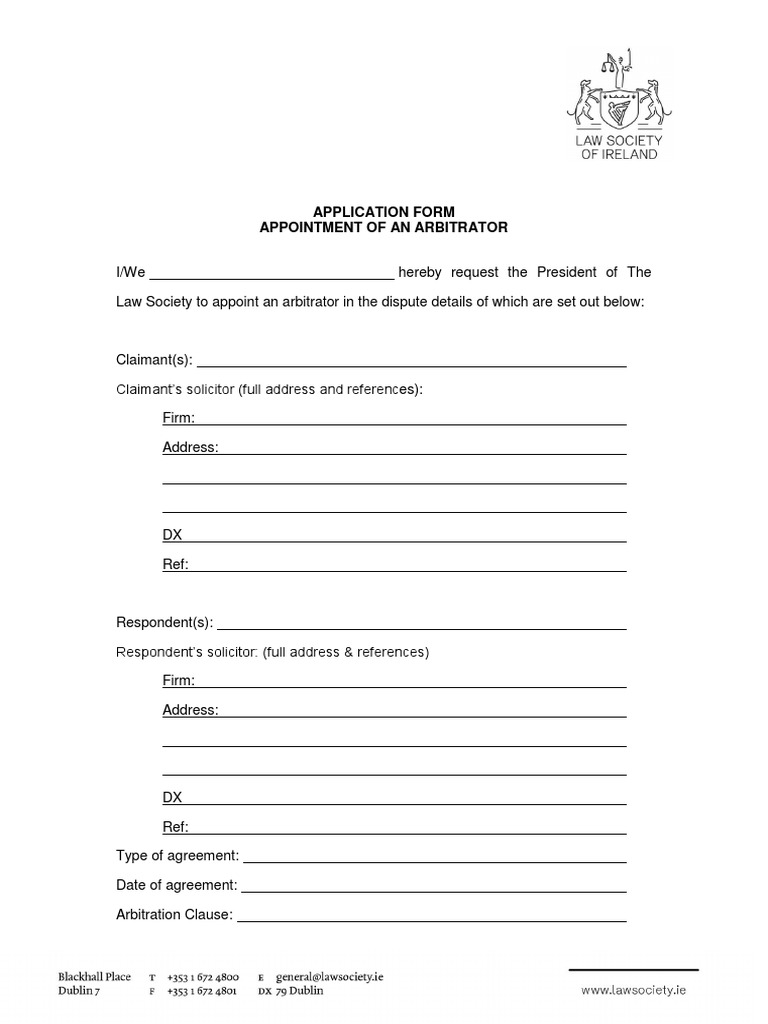 3 Application Form For The Appointment of An Arbitrator | PDF