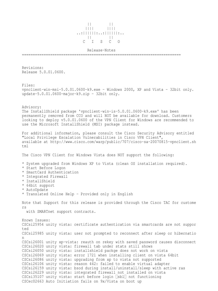 Vpnclient Windows 5.0.01.0600 Readme | PDF | Windows Vista | Virtual