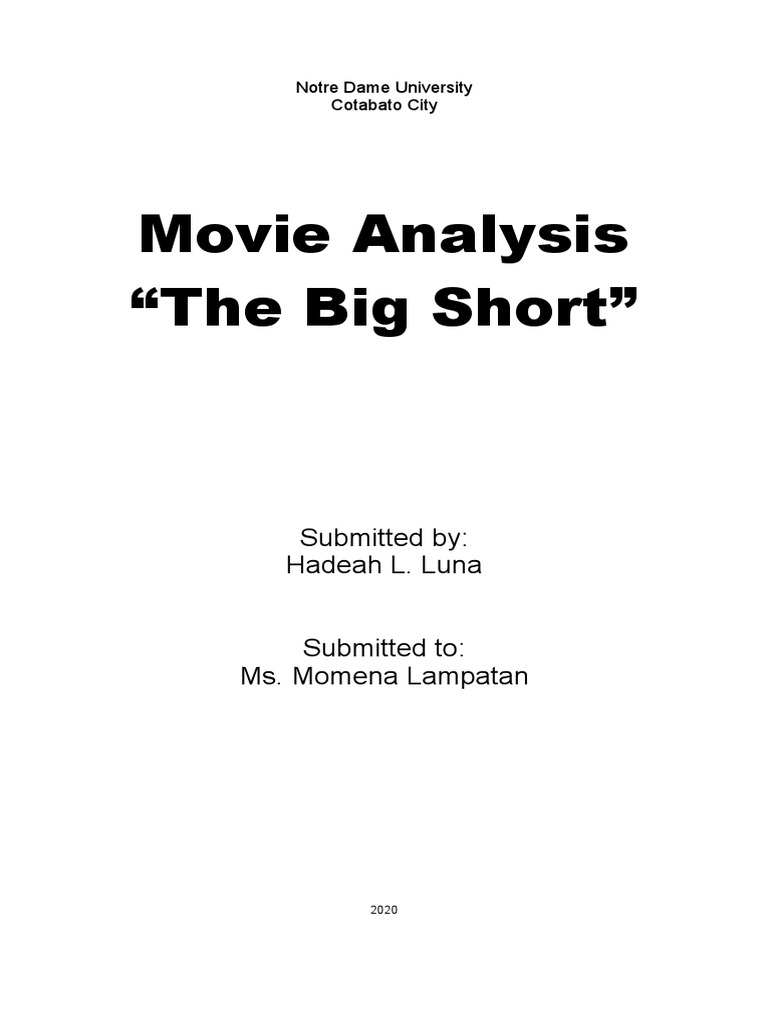 Movie Analysis The Big Short PDF Loans Mortgage Loan