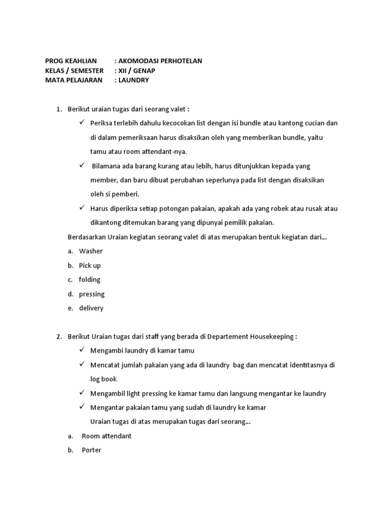 Soal Laundry Front Office Pdf