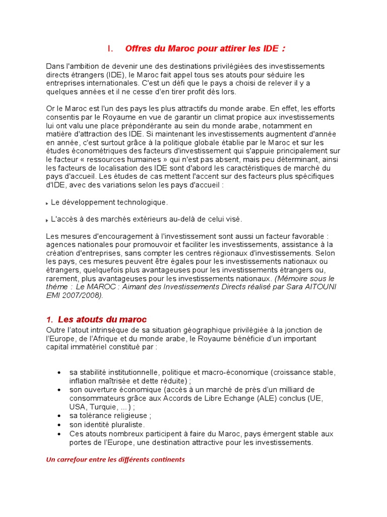 Attractivité du Maroc pour les IDE | PDF | Maroc | Libre-échange