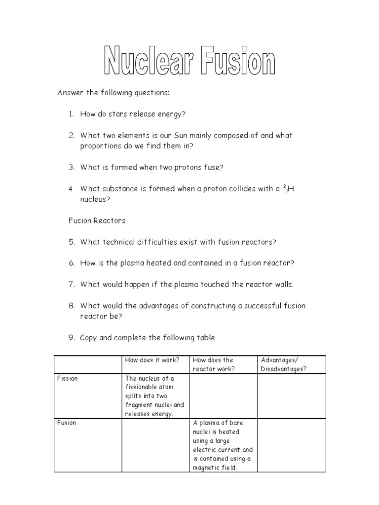 Worksheets Fission And Fusion Worksheet pictures fission fusion worksheet kaessey nuclear worksheet