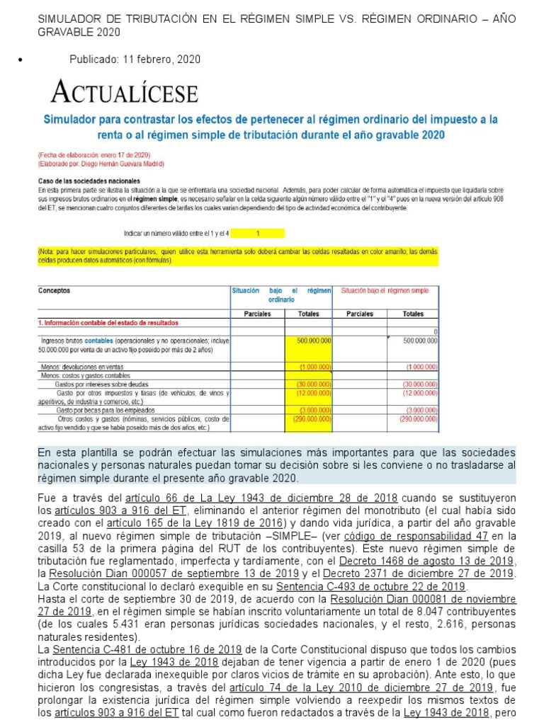 Simulador de Régimen Simple vs Ordinario | PDF | Impuesto sobre la ...