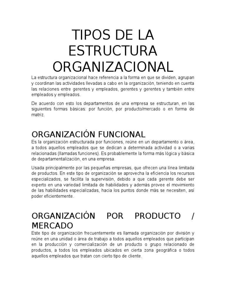 Tipos de La Estructura Organizacional | PDF | Planificación | Matriz ...