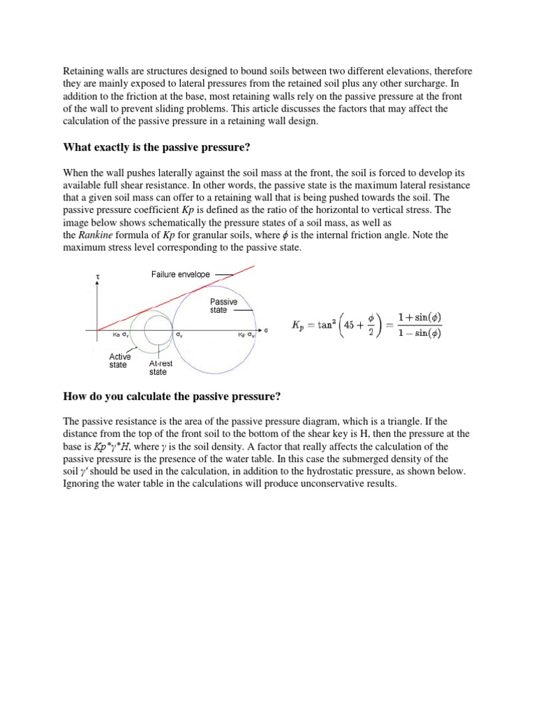 Retaining Wall Calculations PDF Friction Pressure