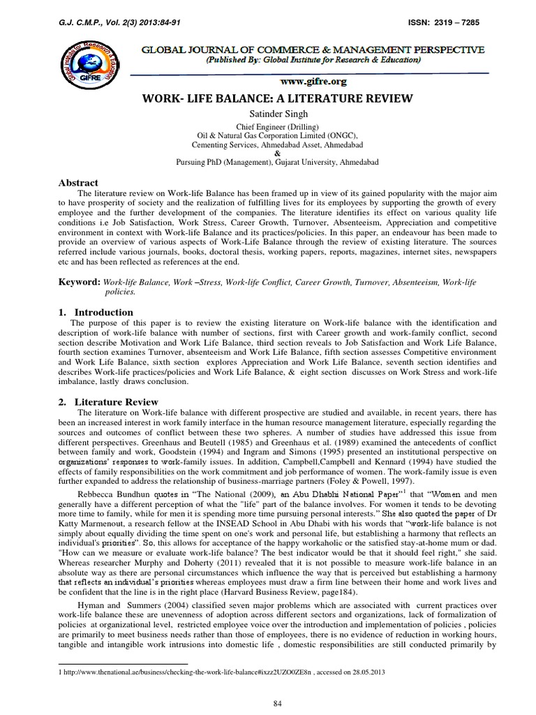 Work Life Balance A Literature Review PDF | PDF | Work–Life Balance ...