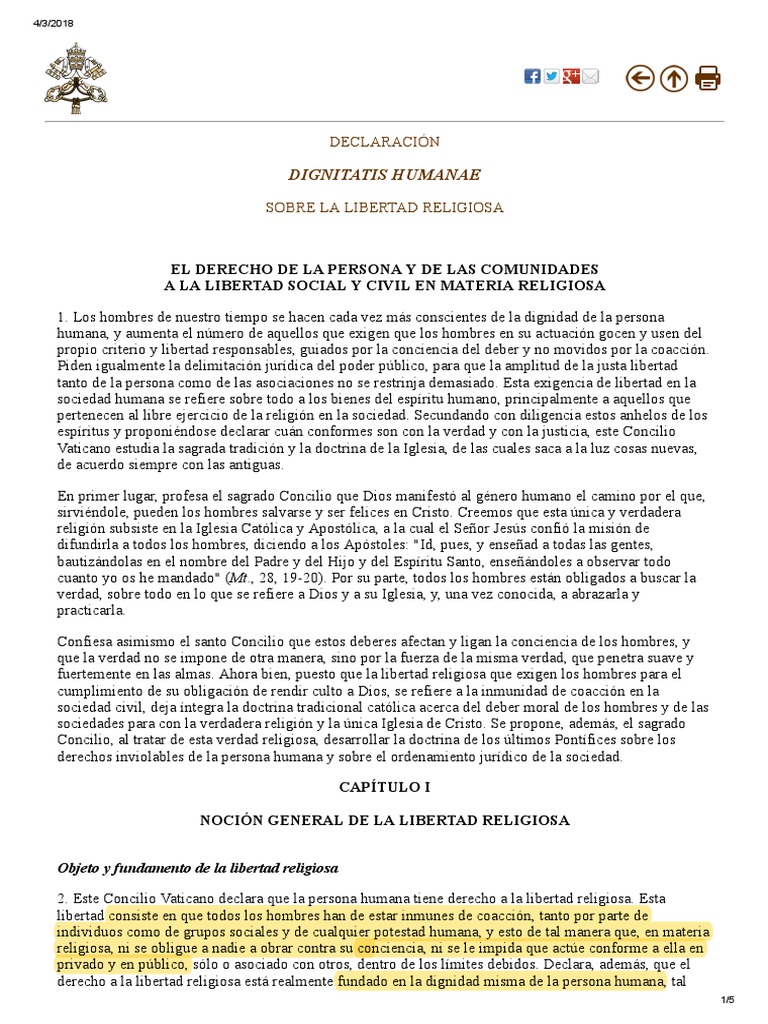 Dignitatis Humanae PDF Libertad de religión Libertad