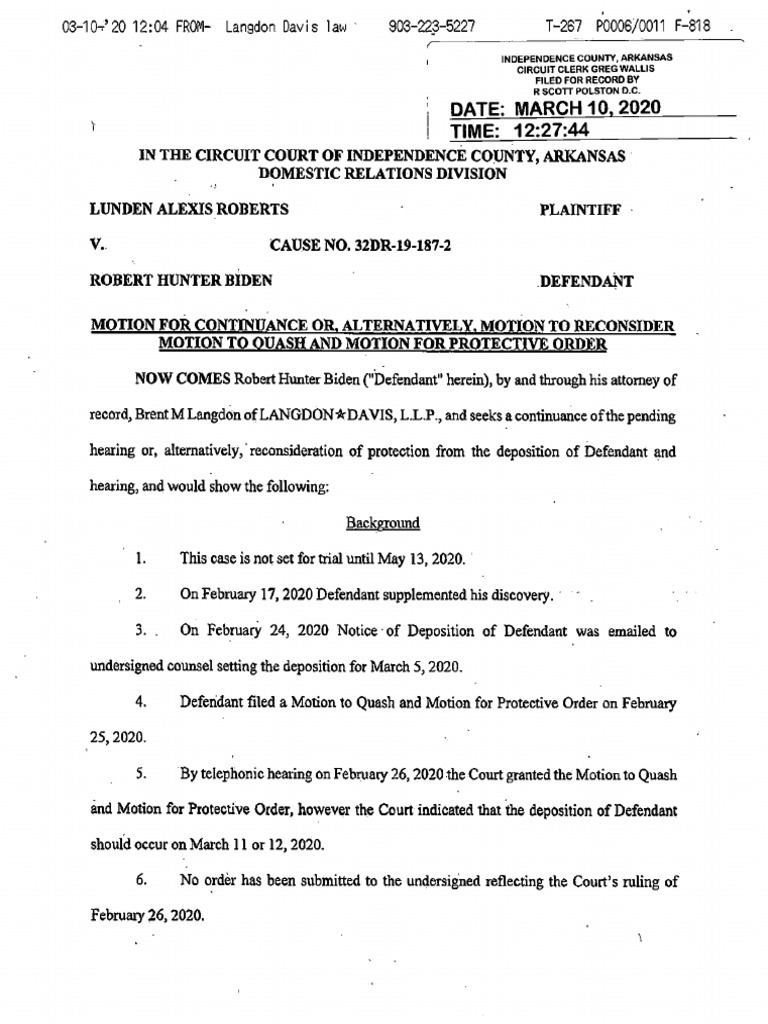 Biden Motion For Continuance PDF