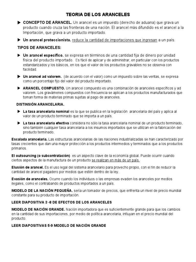 Teoría y Tipos de Aranceles | PDF | Arancel | Dumping (política de precios)