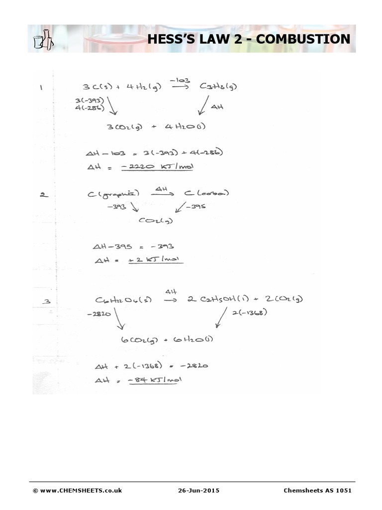 Chemsheets As 1051 Hesss Law 2 Combustion Ans Mnbe52 PDF Chemsheets As 1051 Hesss Law 2 Combustion Ans Mnbe52 PDF