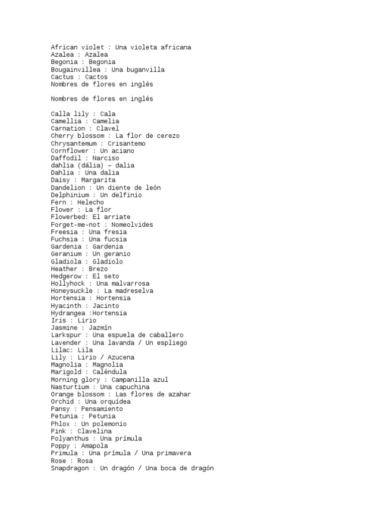 Diccionario Ingles de Flores | PDF | Plantas | Botánica