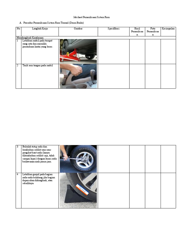 Jobsheet Pemeriksaan Sistem Rem PDF