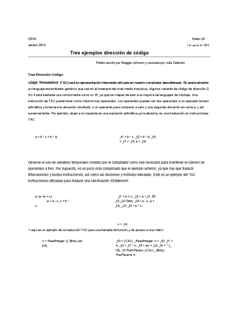 Ejemplos de Código TAC en Compiladores | PDF | Compilador | Programa de ...
