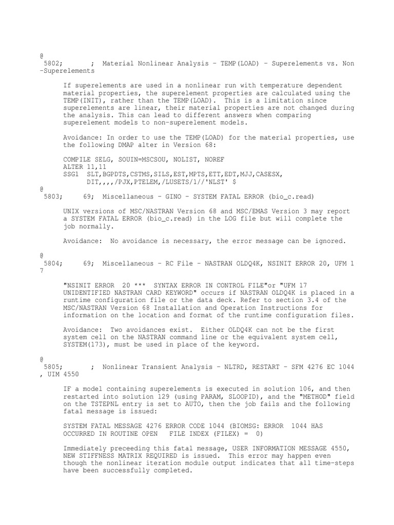 NASTRAN Fatal Error Avoidance Guide | PDF | Parameter (Computer ...