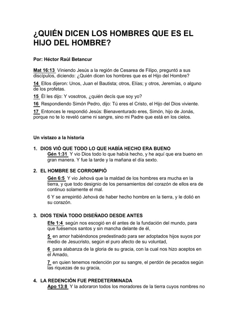 ¿Quién Dicen Los Hombres Que Es El Hijo Del Hombre PDF | PDF ...