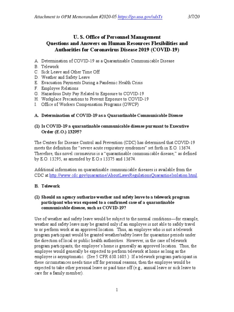 OPM COVID-19 Additional Guidance Questions and Answers March 7 20 | PDF ...