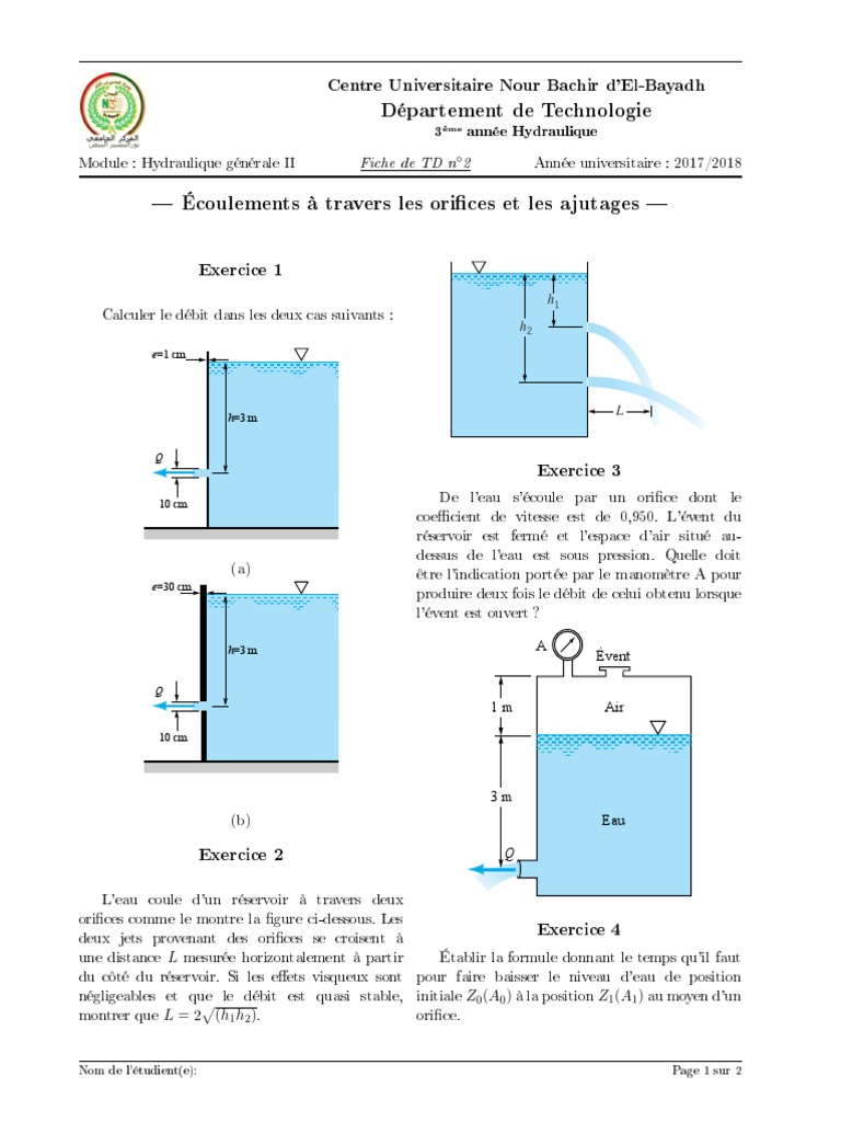 Cours Et Exercices Corrigés D hydraulique Générale Pdf TD2 Hydraulique Générale II | PDF | Gaz | Mécanique des milieux continus