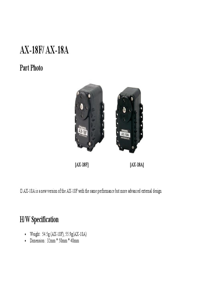 AX-18A Specifications and Features | PDF | Electric Motor | Bit Rate