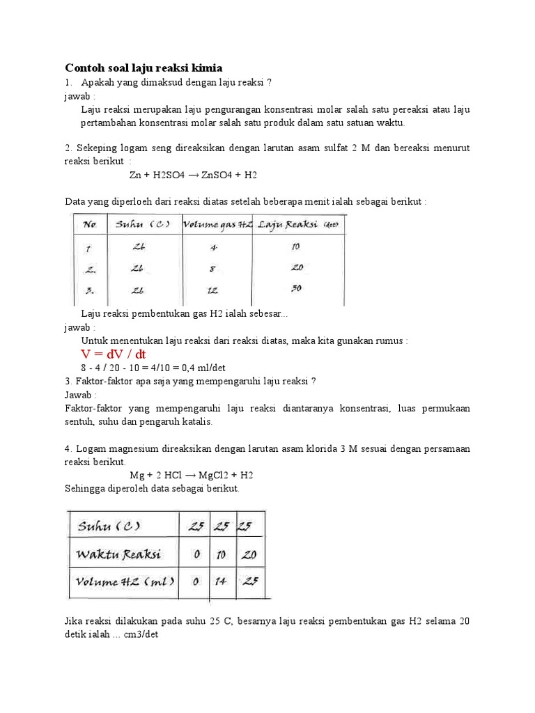 Contoh Soal Laju Reaksi Kimia