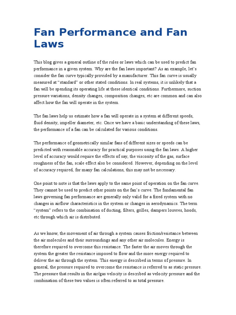 Understanding Fan Laws for Performance | PDF | Mechanical Engineering ...