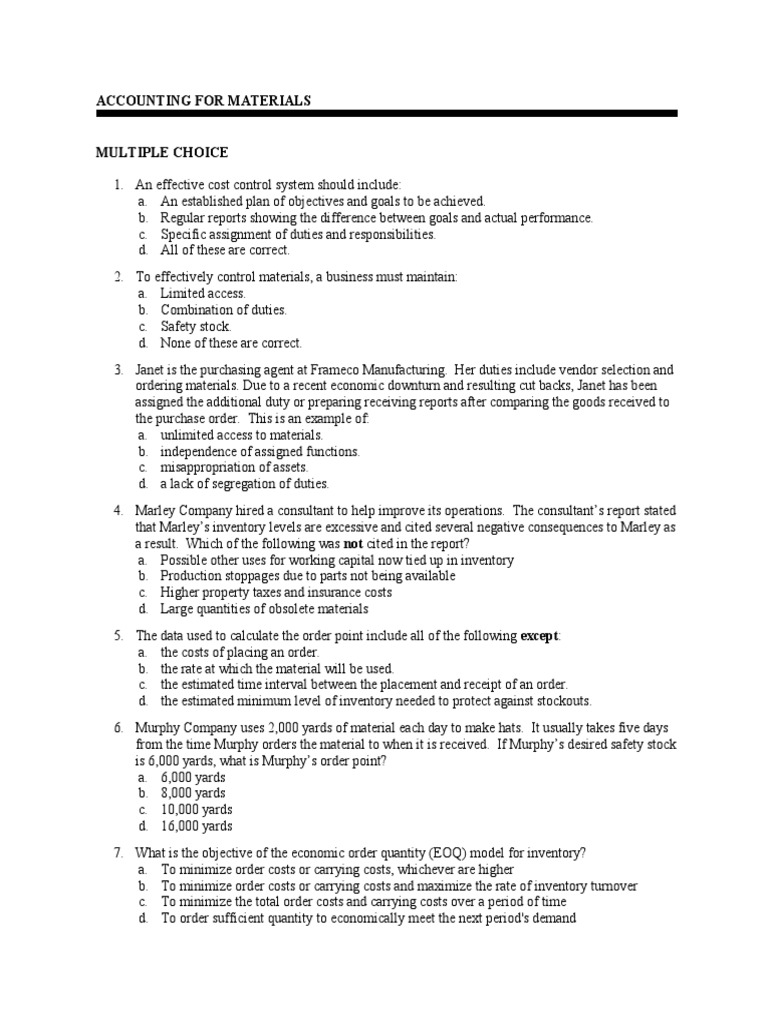Cost Control in Material Accounting | PDF | Inventory | Accounts Payable