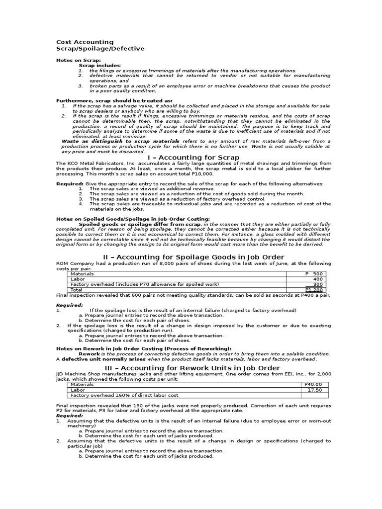 Scrap Scrap Cost Accounting