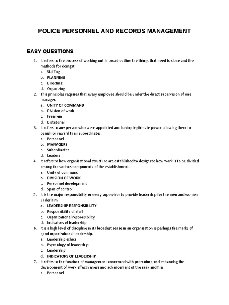 Police Personnel Management Quiz | PDF | Power (Social And Political ...