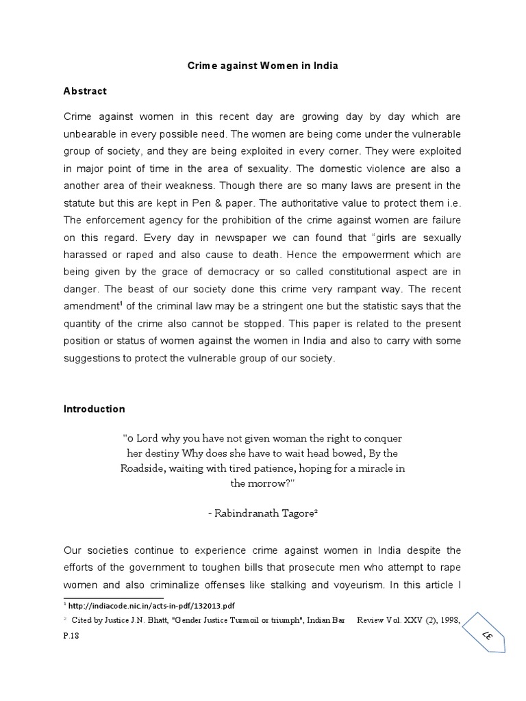 Crime Against Women in India: An Overview | PDF | Rape | Kidnapping