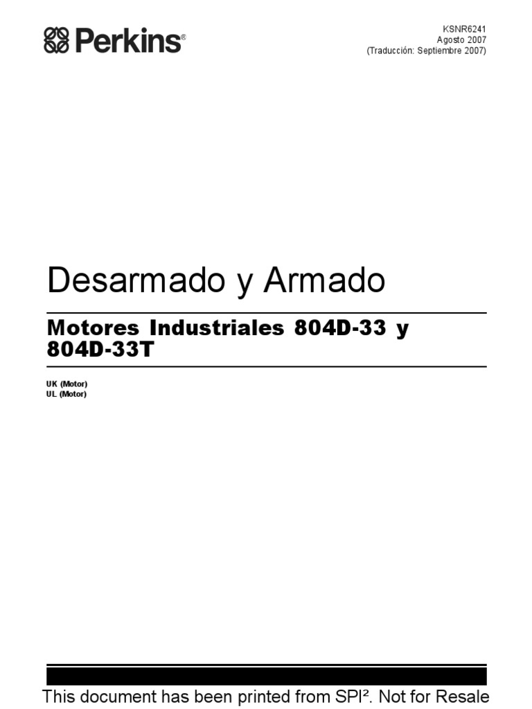 PERKINS 804D-33 T UK UL Desarm. Armado 2007 | PDF | Bomba | Engranaje