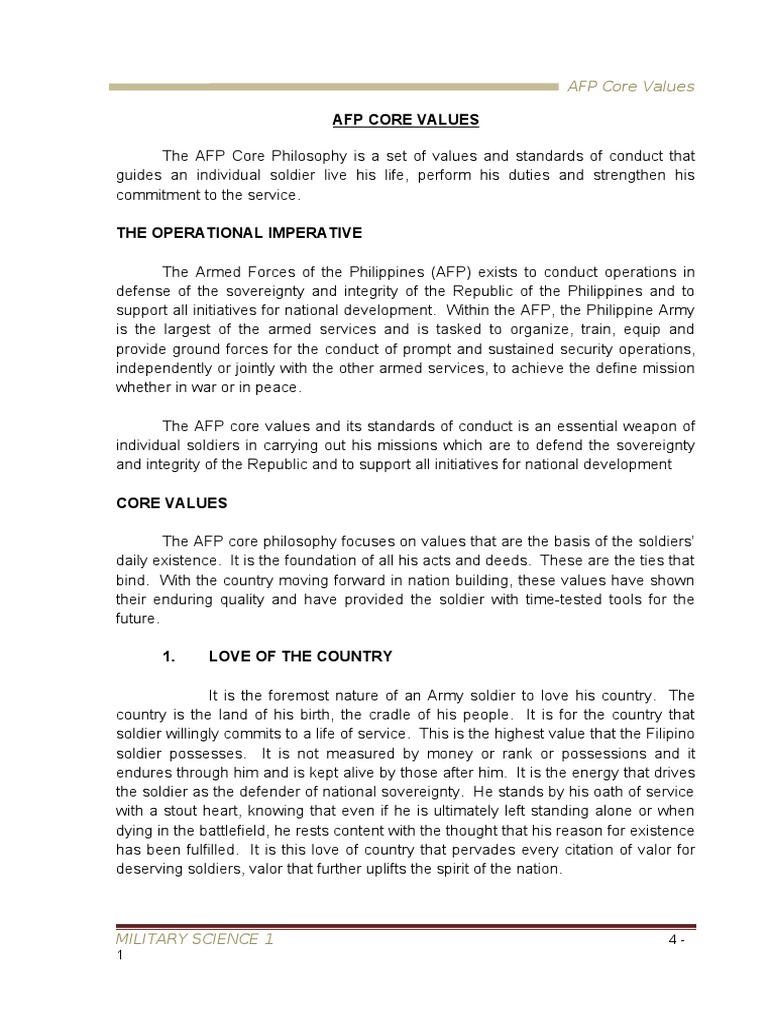 Core Values of the AFP Explained | PDF | Courage | Value (Ethics)