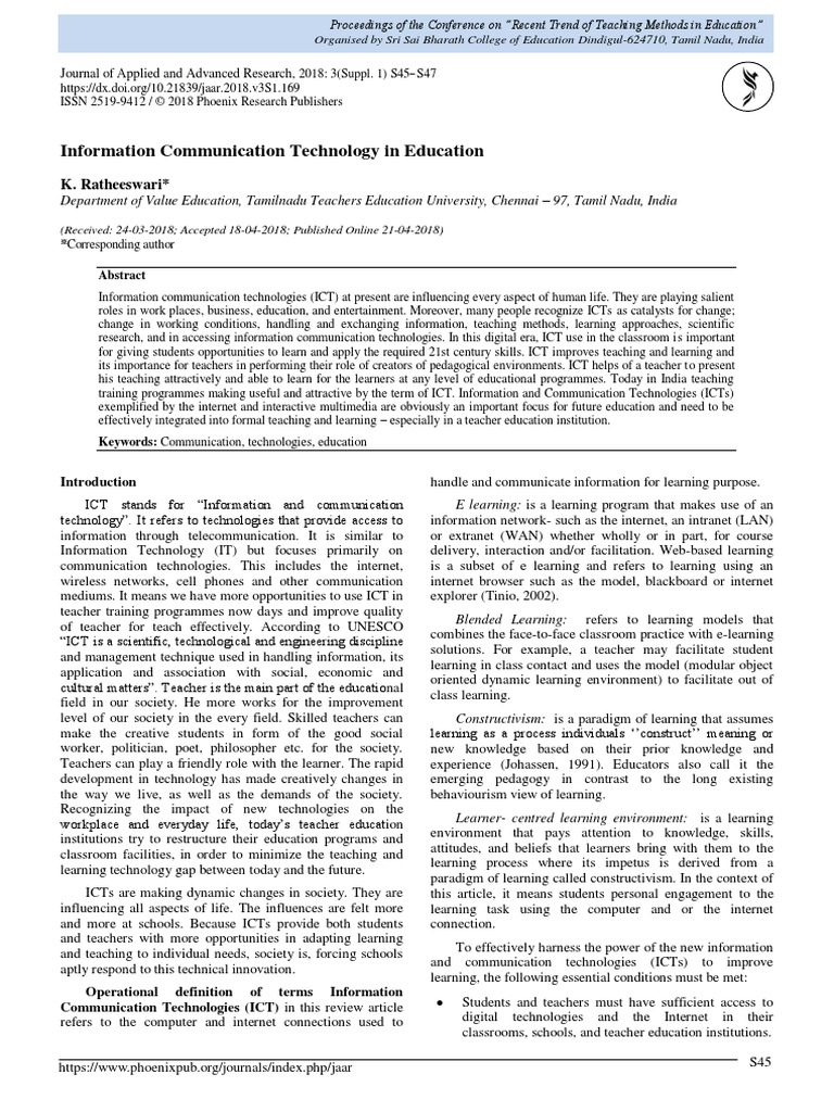 Information Communication Technology in Education | PDF | Educational