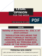 Legal Opinion on Resolution Declaring Mayor Persona Non Grata