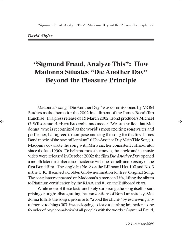 David Sigler "Sigmund Freud, Analyze This" How Madonna Situates "Die
