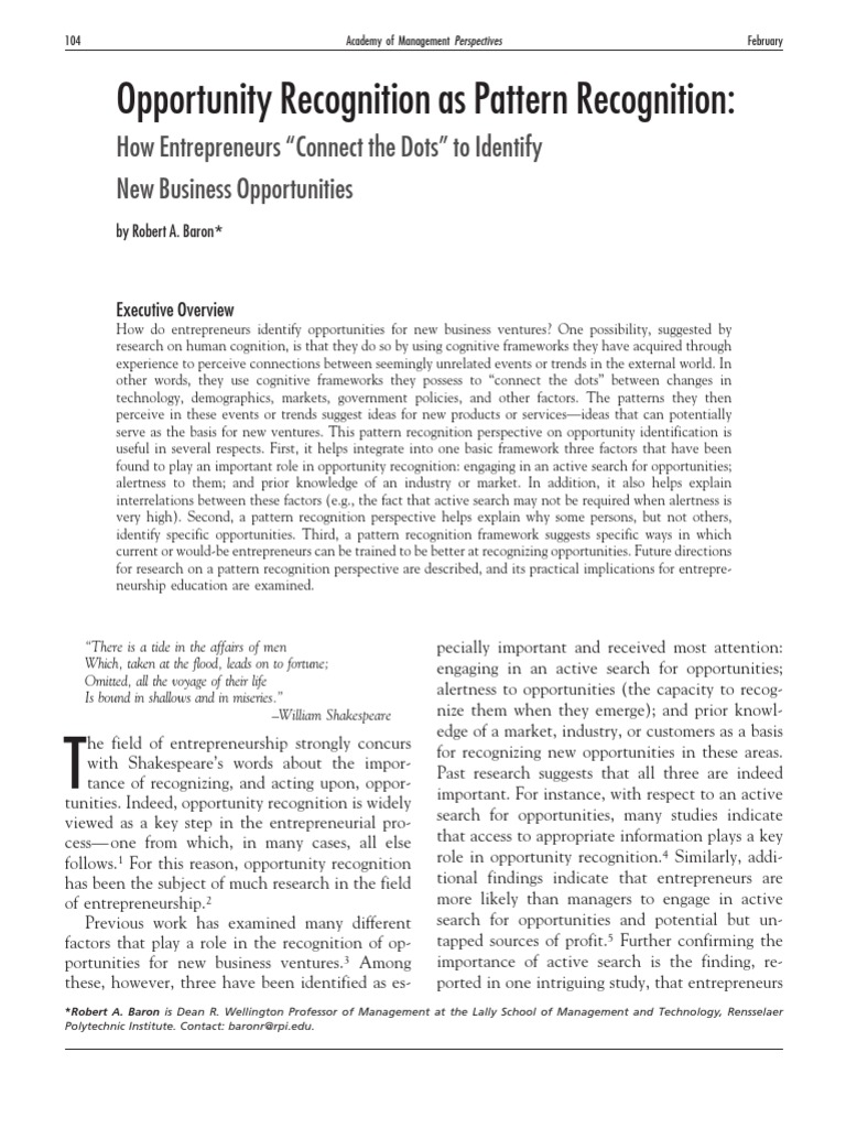 Recognizing Opportunities in Entrepreneurship | PDF | Entrepreneurship ...