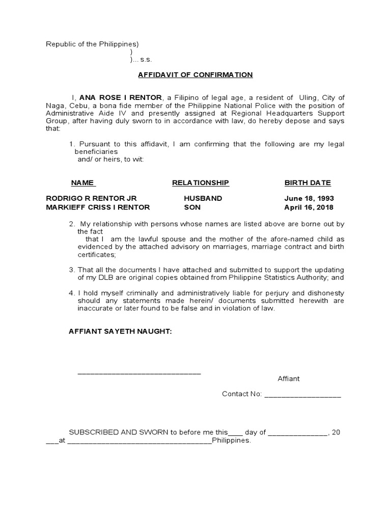 Affidavit of Confirmation by Ana Rose | PDF | Affidavit | Legal Procedure