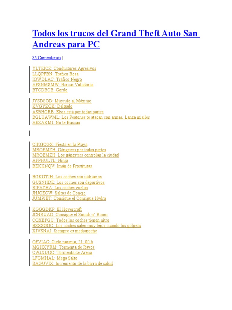 Trucos y claves de GTA