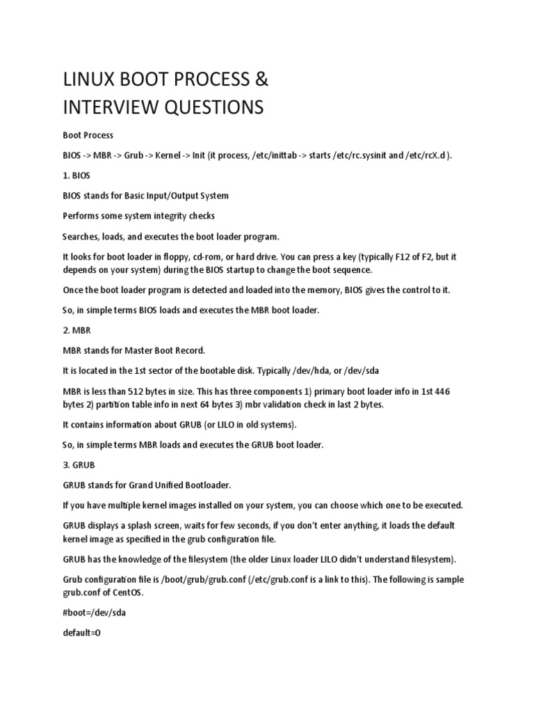 Linux Boot Process & Interview Q&A | PDF | Secure Shell | Booting