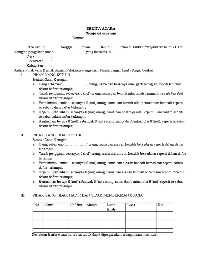 Berita Acara Setuju dan Tidak Setuju | PDF