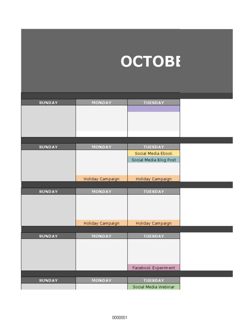 Simple Content Calendar Template PDF Facebook Social Media
