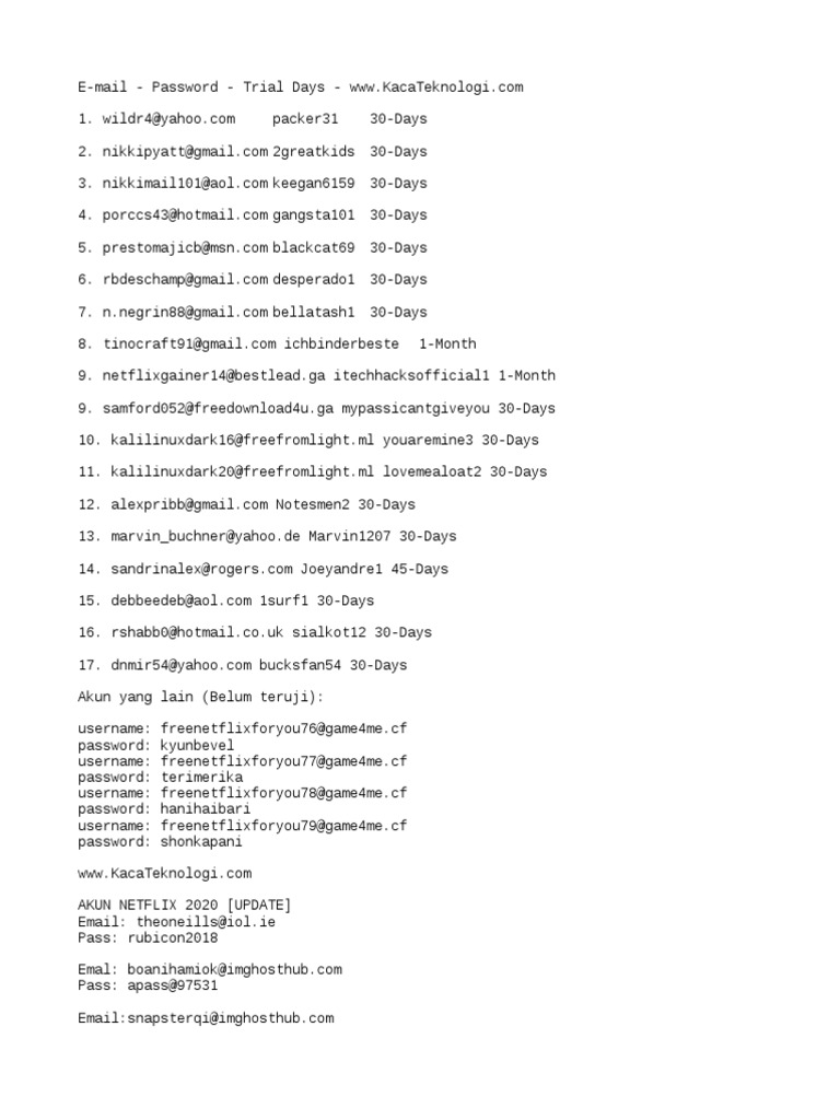 Daftar Akun Netflix Gratis (WWW KacaTeknologi com) PDF