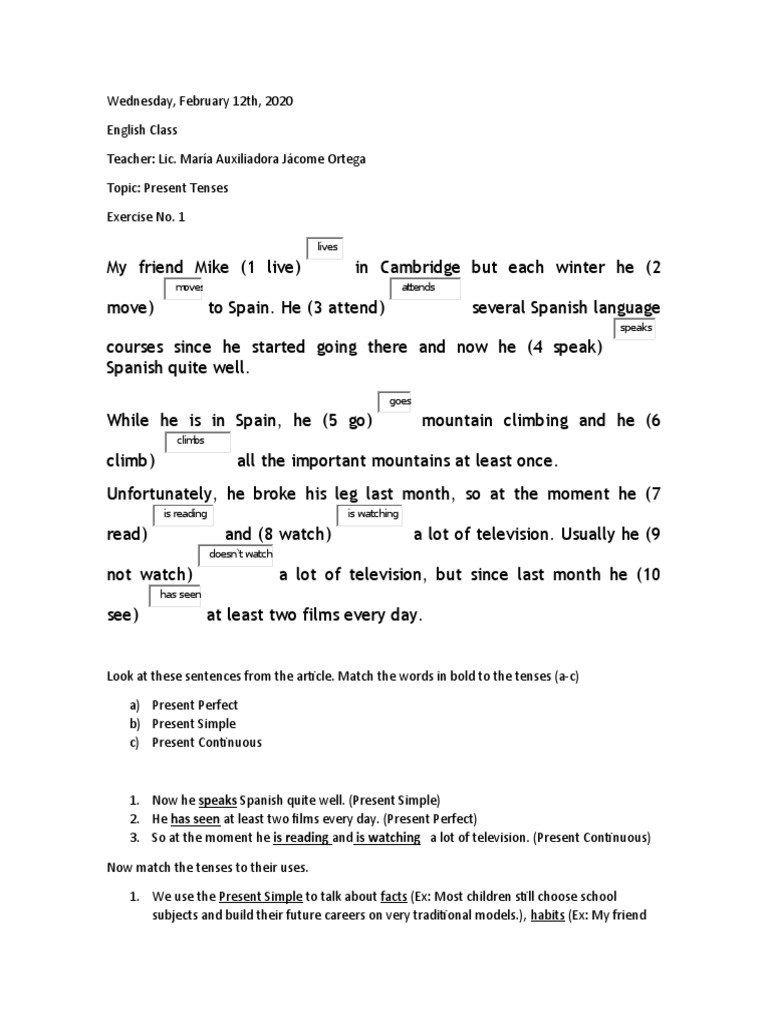 Understanding Present Tenses in English | PDF | Grammatical Tense ...