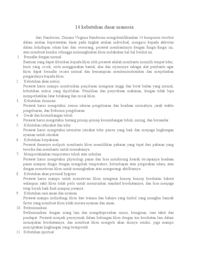 14 kebutuhan dasar manusia pdf