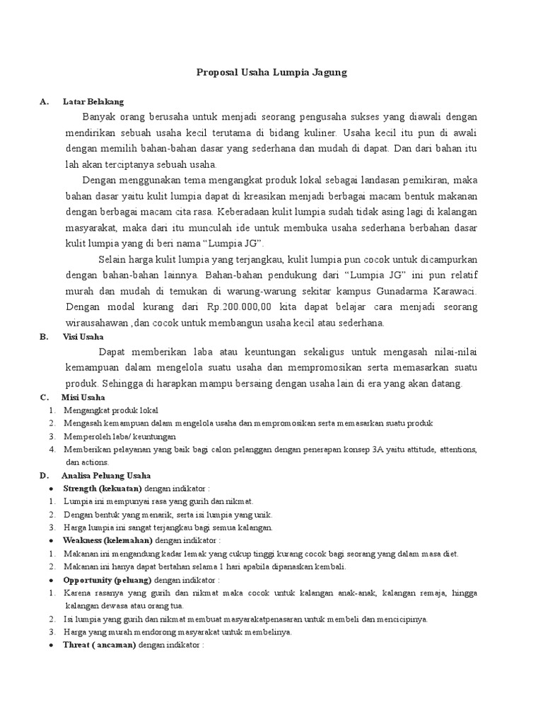 Usaha Lumpia Jagung Peluang Dan Strategi Pdf Bisnis Kesehatan