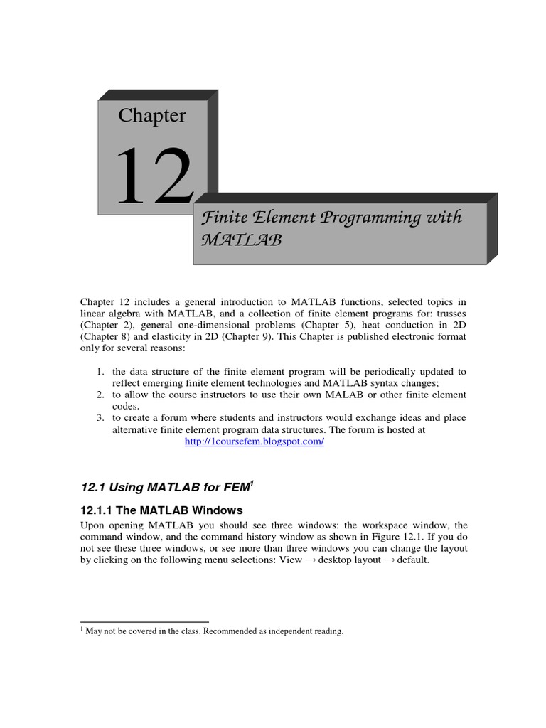 MATLAB Functions for Finite Element Analysis | PDF | Matrix ...
