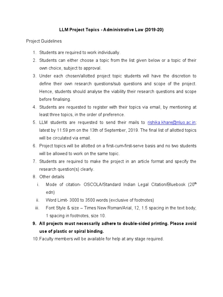 LLM Admin Projects PDF Administrative Law Rule Of Law